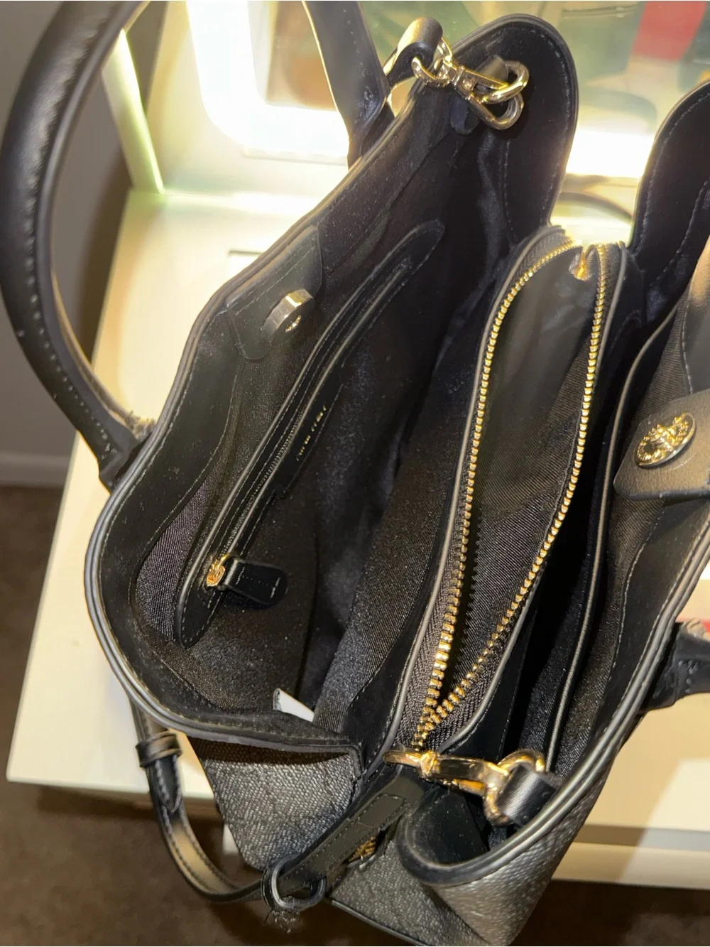 Nine West Black Quilted Satchel with Gold Accent